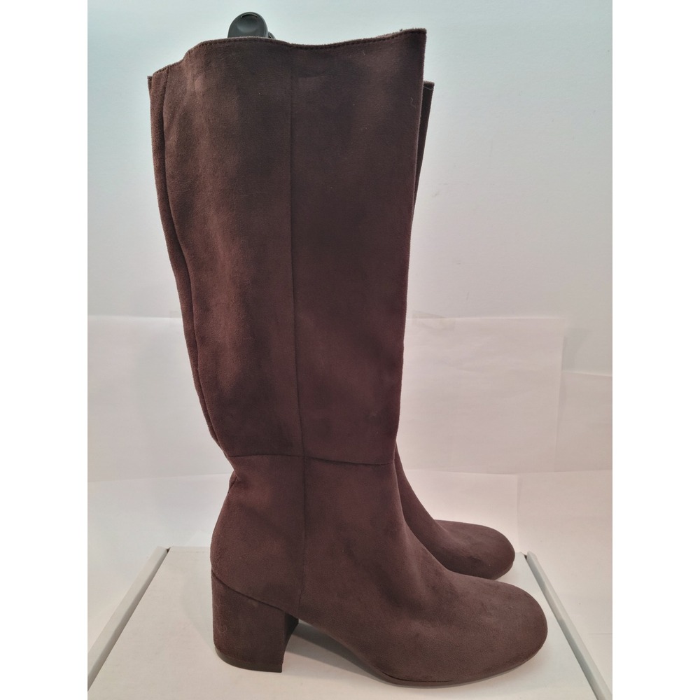Time and Tru Knee High Boots Womens Brown Faux Suede Block Heel WMTT45FM087
